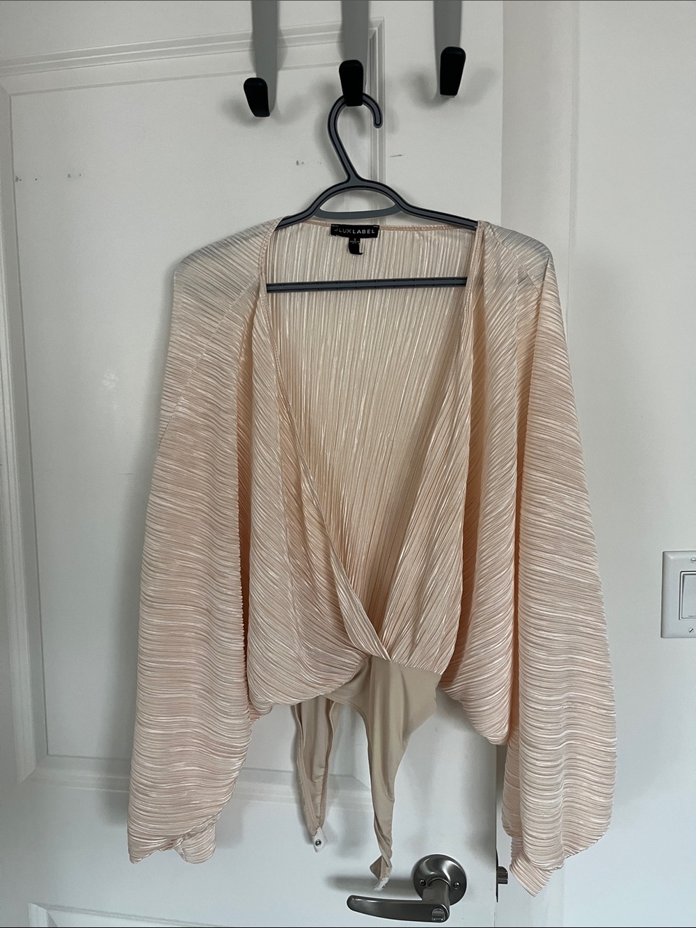 JLux Label Cream Pleated Long-Sleeve Wrap Sweater